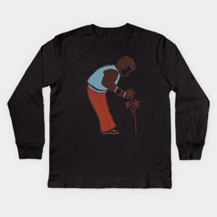 A boy with a flower Kids Long Sleeve T-Shirt